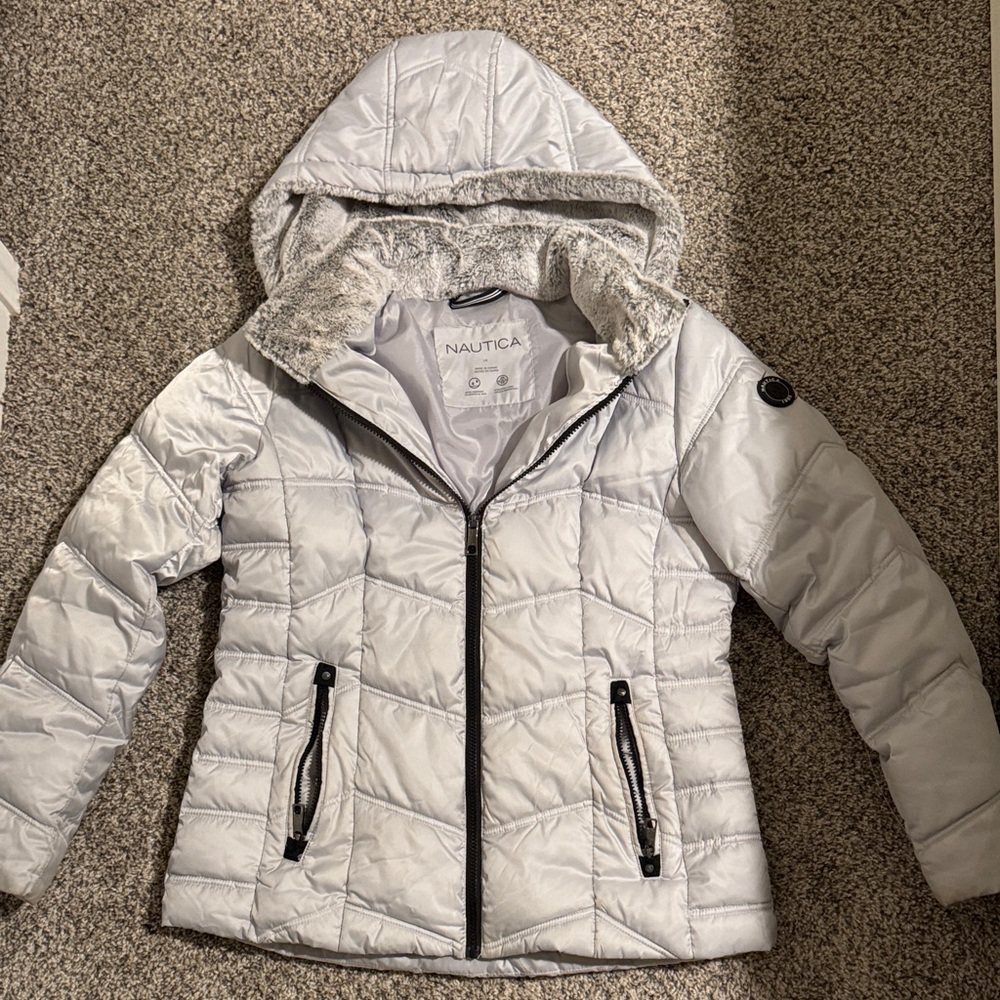 Nautica Light Gray Quilted Jacket with Hood